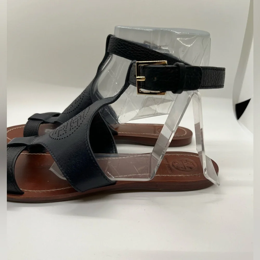 Tory Burch Perforated Logo Flat Sandal Black 7.5 - Picture 4 of 12
